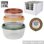 Maisto indelių rinkinys su spalvotais dangteliais „Urban Living“, 0,3 l / 0,6 l / 0,9 l