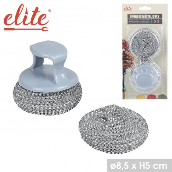 Elite metalinė kempinėlė su laikikliu – 2 vnt. pakuotė, 8,5 x 5 cm