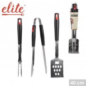 Elite BBQ grilio įrankių rinkinys – 3 vnt., 40 cm, šakutė, žnyplės, mentelė