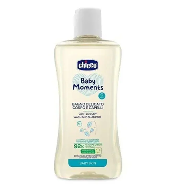 Chicco Baby Moments švelnus kūno ir plaukų prausiklis, 200 ml