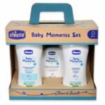 Chicco Baby Moments dovanų rinkinys kūdikiams (šampūnas, prausiklis, kolonija)