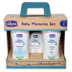 Chicco Baby Moments rinkinys kūdikiams šampūnas prausiklis kolonija