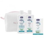 Chicco Baby Moments dovanų rinkinys kūdikiams (prausiklis, šampūnas, muilas, kosmetinė)