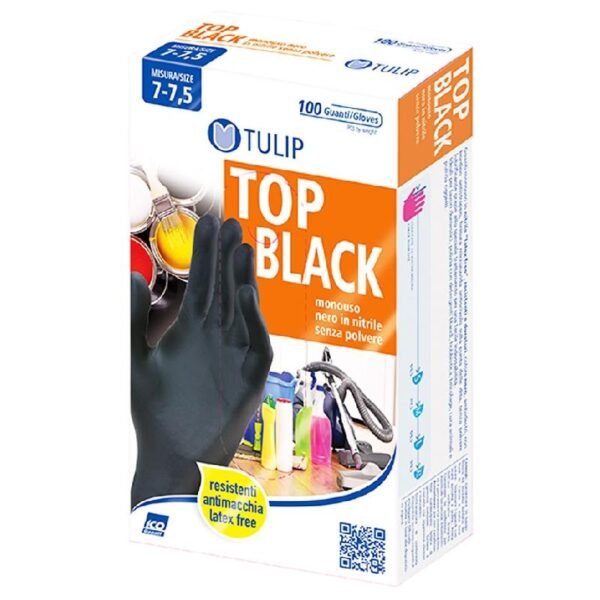 Tulip Top Black nitrilinės vienkartinės juodos pirštinės be pudros, 100 vnt. (M, L)