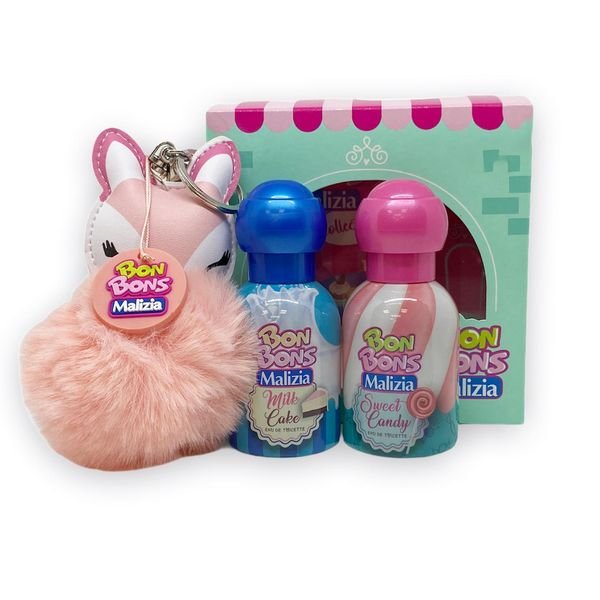 Bon Bons Malizia rinkinys vaikams – Milk Cake ir Sweet Candy su pūkuotu pakabuku
