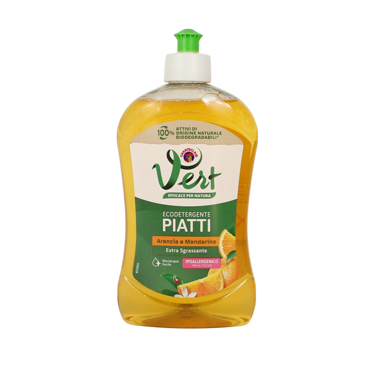 | Specifikacija | Reikšmė | | -------------- | ------------------------------------------------------ | | Prekės ženklas | Chanteclair | | Produktas | Vert indų ploviklis Arancia e Mandarino | | Talpa | 500 ml | | Paskirtis | Kasdieniam indų plovimui | | Savybės | Ekologiškas, hipoalerginis, efektyviai šalina riebalus | | Kvapas | Apelsinų ir mandarinų | | Kilmės šalis | Italija |