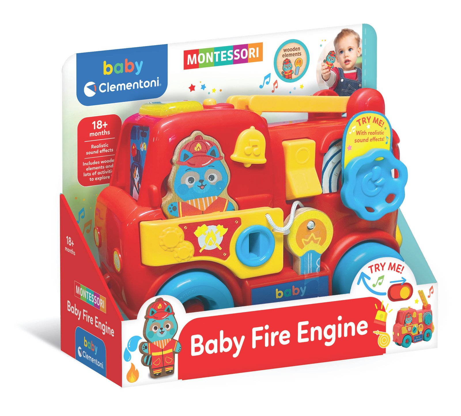 Clementoni baby lavinamasis žaislas – gaisrinė mašina MONTESSORI BABY FIRE ENGINE