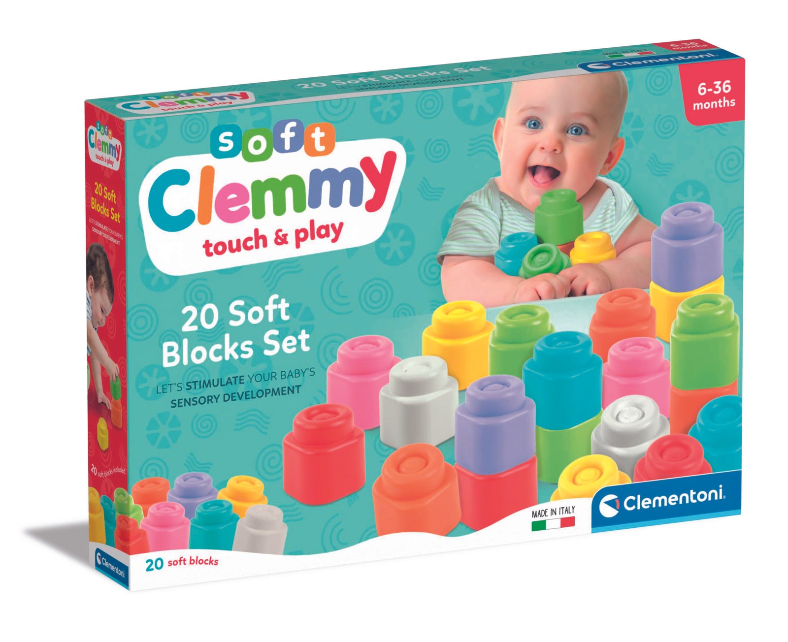 Clementoni baby lavinamasis žaislas – minkšti kaladėliai SOFT CLEMMY 20 vnt.