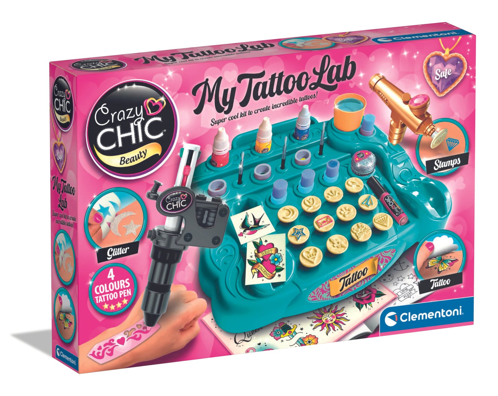Clementoni Crazy Chic tatuiruočių kūrimo rinkinys vaikams My Tattoo Lab