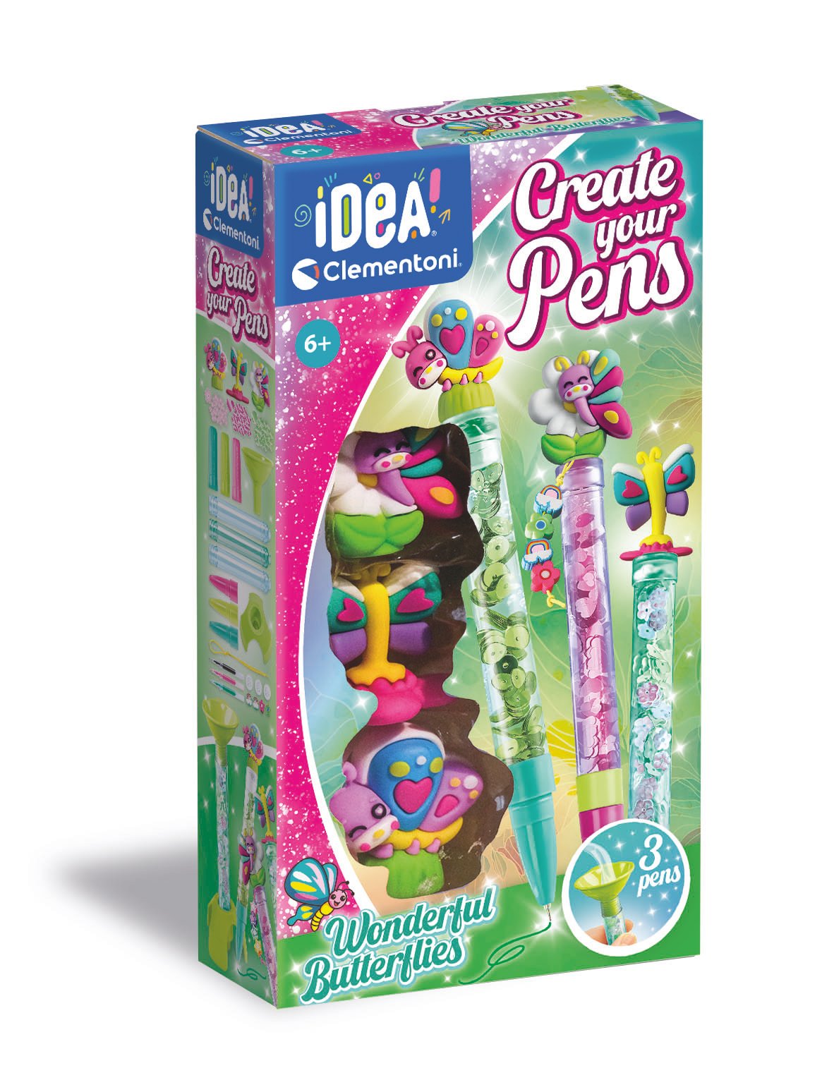 Clementoni IDEA kūrybinis rašiklių dekoravimo rinkinys vaikams Create Your Pens Wonderful Butterflies