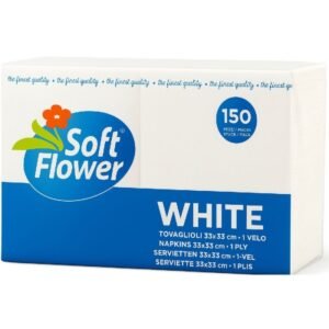 Soft Flower White servetėlės, 33 × 33 cm, 150 vnt., 1 sluoksnio