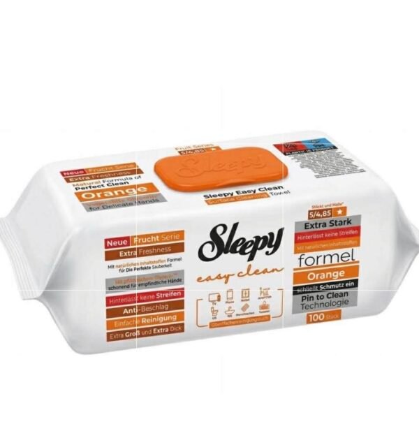 Sleepy Easy Clean paviršių valymo servetėlės su apelsinų kvapu, 100 vnt
