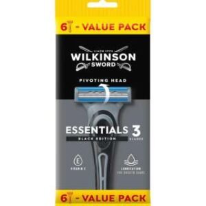 Wilkinson Sword Essentials 3 Black Edition vienkartiniai skustuvai, 6 vnt.
