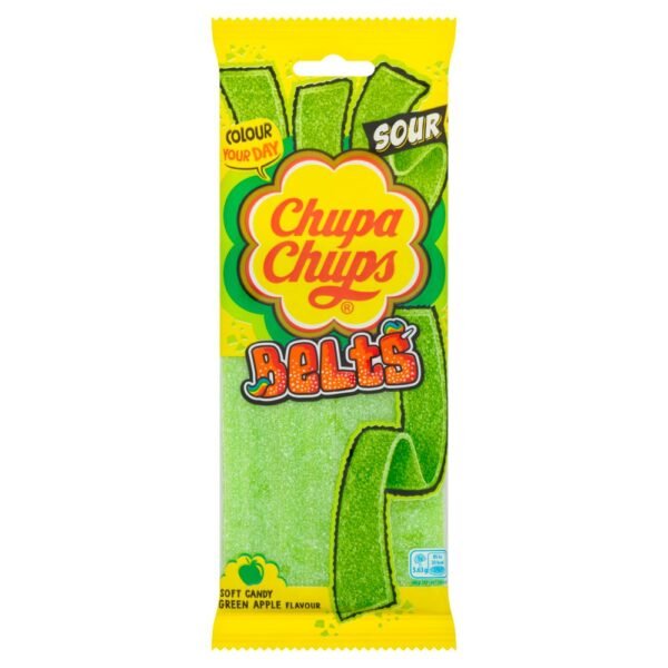Chupa Chups Apple Belts rūgštaus obuolių skonio juostelės, 90 g