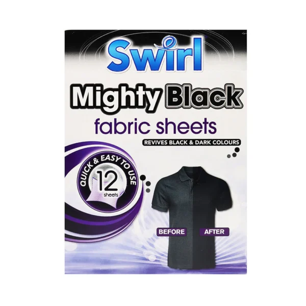 Swirl Mighty Black audinių atnaujinimo servetėlės juodiems drabužiams, 12 vnt.