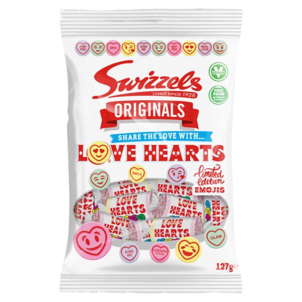 Swizzels Love Hearts Originals vaisiniai putojantys saldainiai, 127 g