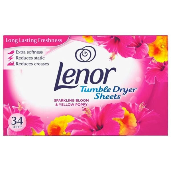 Lenor Sparkling Bloom & Yellow Poppy džiovyklės servetėlės, 34 vnt.