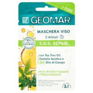 Geomar S.O.S. Repair atkuriamoji ir balansuojanti veido kaukė su arbatmedžių aliejumi, 15 ml (2 dozės)