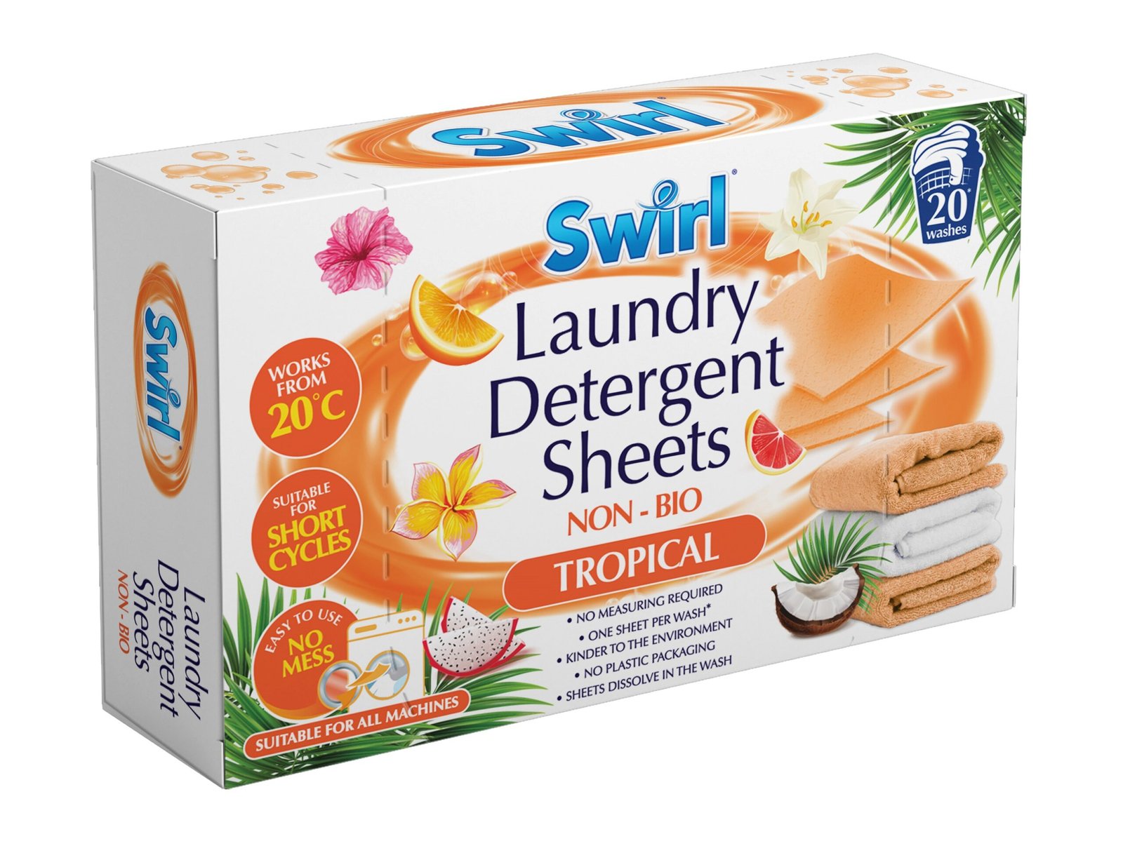 Swirl Tropical Non-Bio skalbimo lakštai, 20 skalbimų