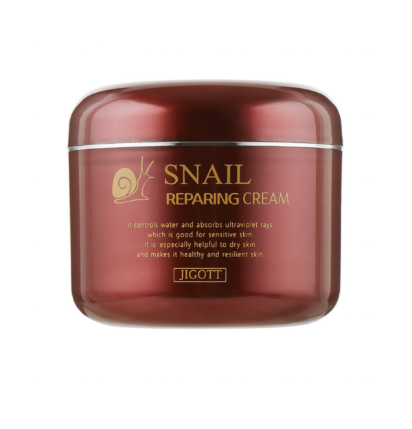 JIGOTT Snail Repairing Cream atkuriamasis veido kremas su sraigių mucinu, 100 ml