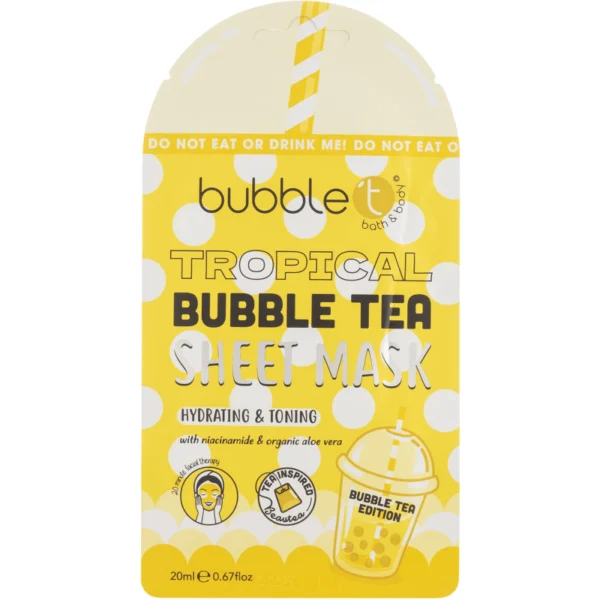Bubble T Tropical Bubble Tea drėkinamoji ir tonizuojamoji veido kaukė, 20 ml