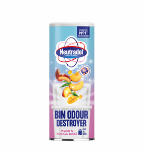 Neutradol Bin Odour Destroyer Peach & Mango Burst šiukšliadėžės kvapų neutralizatorius, 350 g