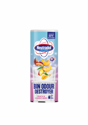 Neutradol Bin Odour Destroyer Peach & Mango Burst šiukšliadėžės kvapų neutralizatorius, 350 g