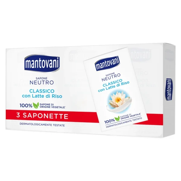 Mantovani Neutro Classico su ryžių pienu kietasis muilas, 3 × 90 g