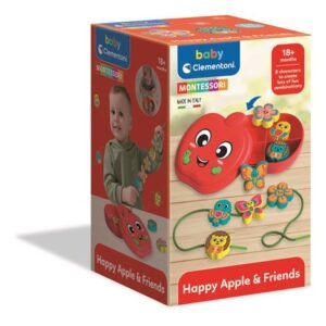 Clementoni Baby Montessori „Happy Apple & Friends“ lavinamasis vėrimo žaislas, 18+ mėn.