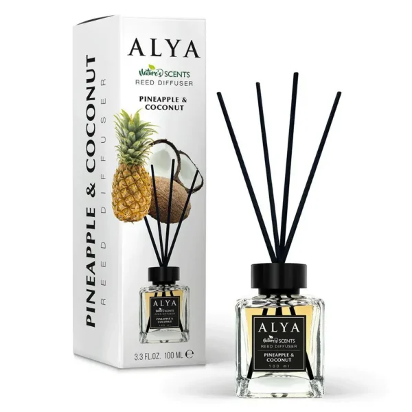Alya Nature’s Scents Pineapple & Coconut kvapų difuzorius su lazdelėmis, 100 ml