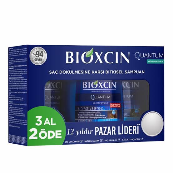 Bioxcin Quantum šampūnas nuo plaukų slinkimo riebiems plaukams, 3 × 300 ml